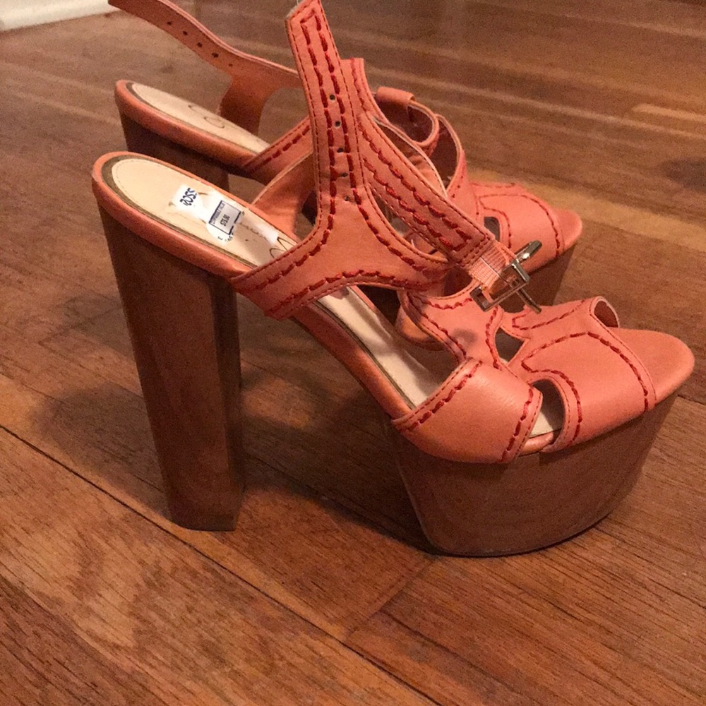 Peach platform sandals